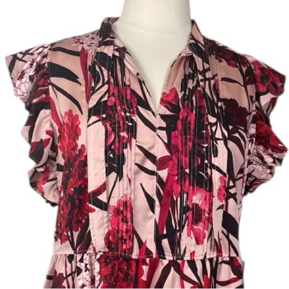 Tommy Hilfiger New Shift Dress Ruffle Tie Neck Pink Red Floral Women’s Size 16 - Picture 5 of 13